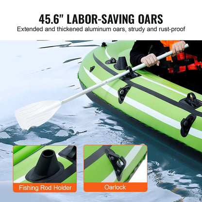 VEVOR Inflatable Boat, 5-Person Inflatable Fishing Boat, Strong PVC Portable Boat Raft Kayak, 45.6 Aluminum Oars, High-Output Pump, Fishing Rod Holders, and 2 Seats, 1100 Lb Capacity for Adults, Kids